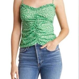 Lush Women’s Ruched Floral‎ Green Top